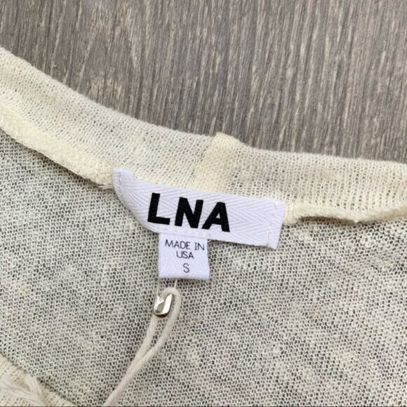 LNA Women's T-shirt Long Sleeve Torn Pocket Tee Top Linen Cream Ivory Small - Picture 10 of 13